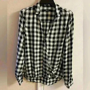 Madewell blouse gingham checkered crossover long sleeve Medium
